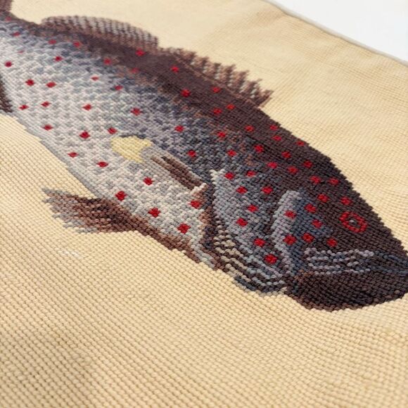 VTG Needlepoint Pillows FISH set of two Handmade - Picture 4 of 8